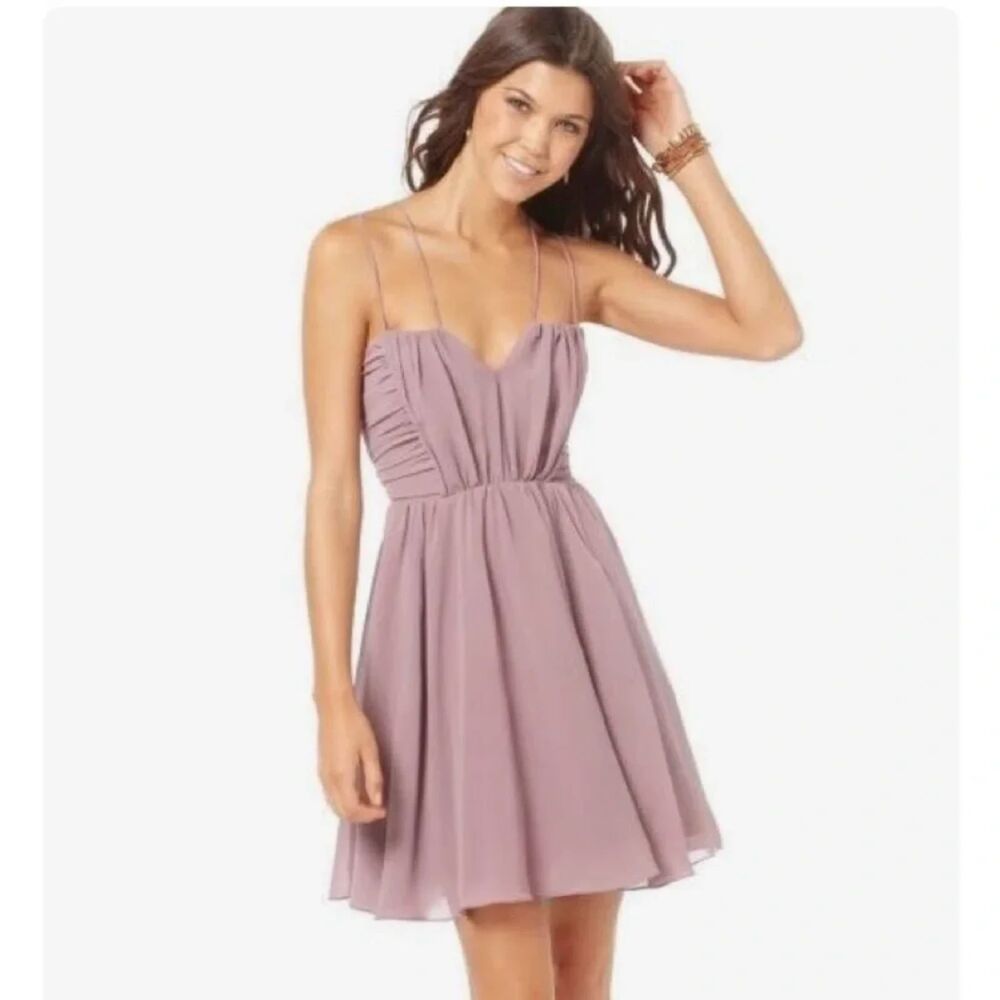 American Rag Cie Womens Chiffon Fit Flare Mini Dress Small Mauve Spaghetti Strap